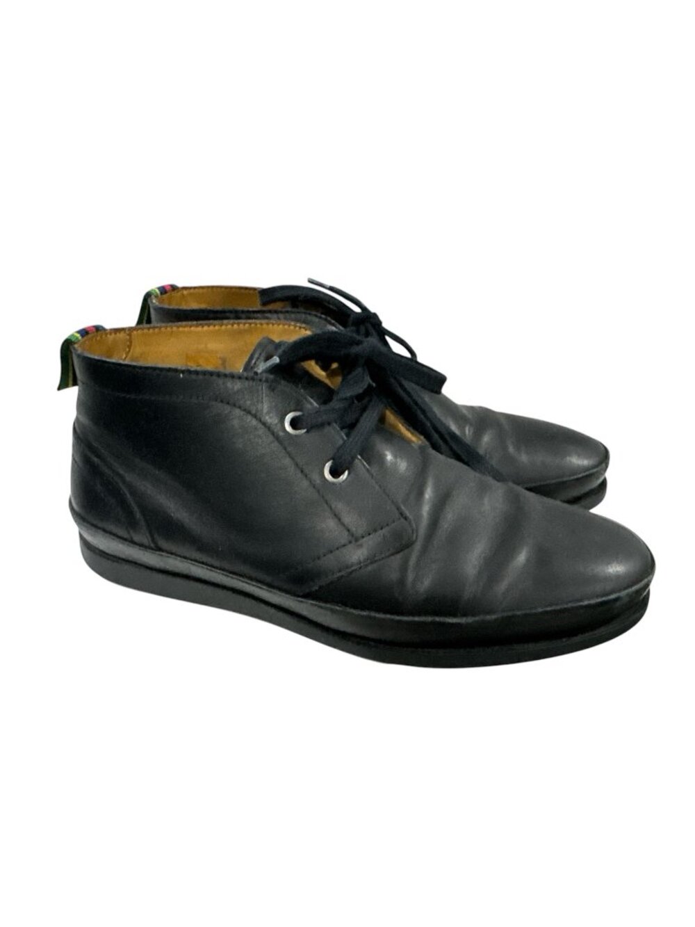 Paul Smith Men Black Leather Lace-Up Ankle Boots With Rainbow Heel Tab Size 6